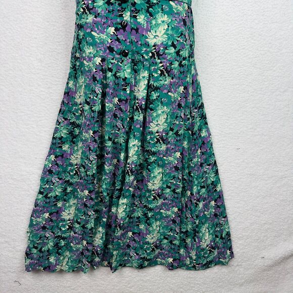 Vintage  80s E.D. Michaels Floral Maxi Dress Green Purple Prairie Cottagecore - Picture 6 of 9